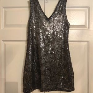 Silver Sequin Metallic Mini Dress 🪩